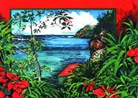 Island Coastline with Poinsettias Holiday Card